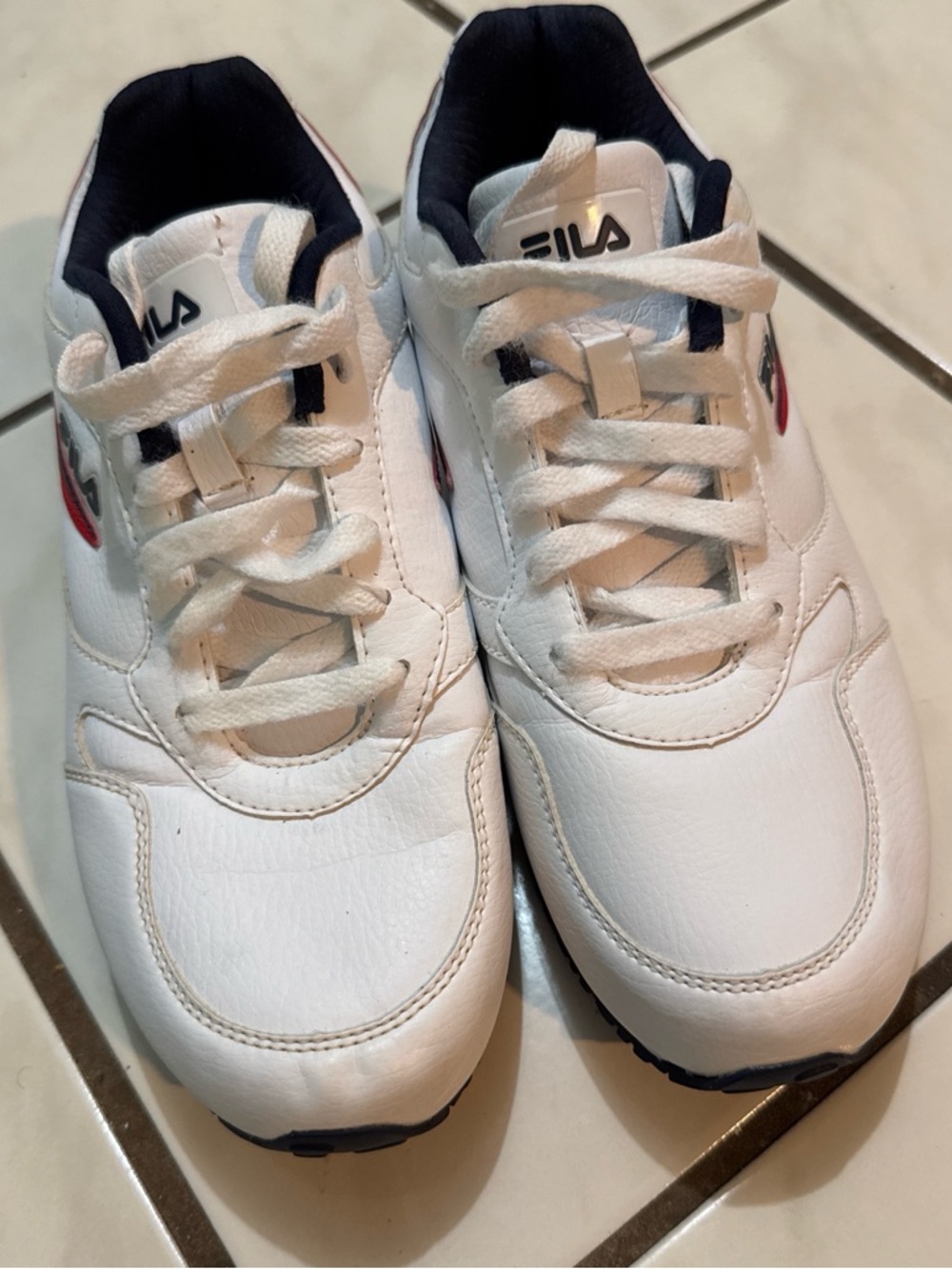 Fila women white sneakers with navy and white trim